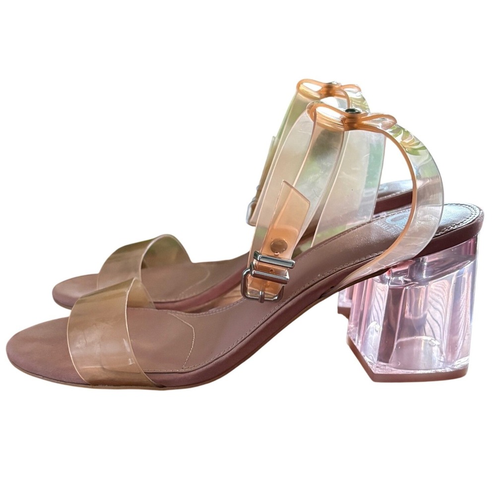 Gianni Bini New Skool Clear Lucite Block Heel Transparent Strap Sandals 7M